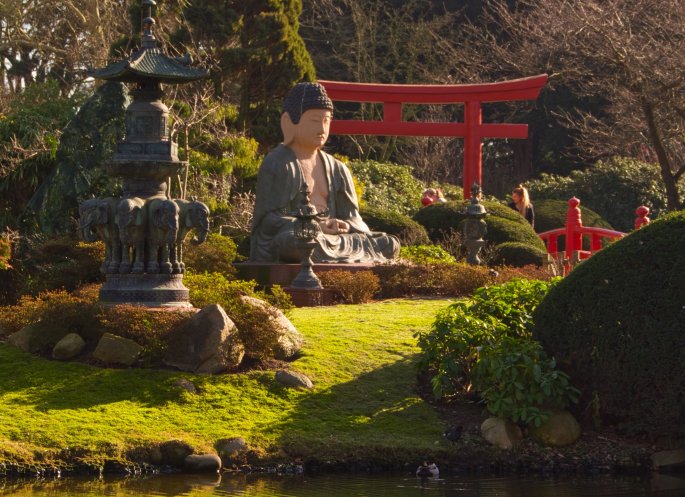 Japanese Garden Island With Buddha