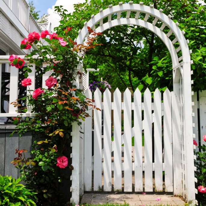 A Pretty White Garden Gate With an Archway