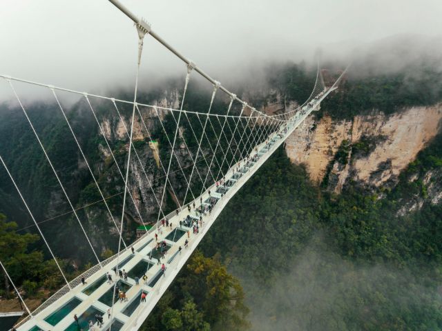Red Clifee Valley Glass Suspension Bridge, China