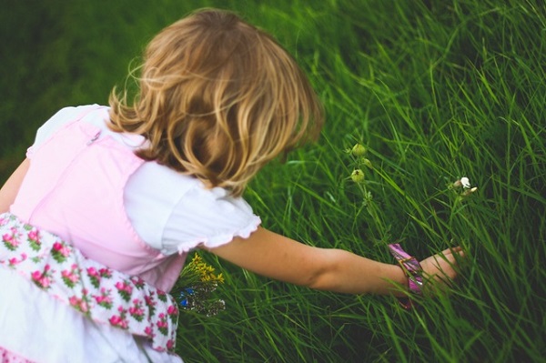 Little Girl Picking A Flower