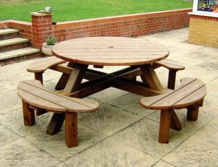Round 8 Seater Picnic Table Tony Ward, Round Wooden Garden Table And Chairs Uk